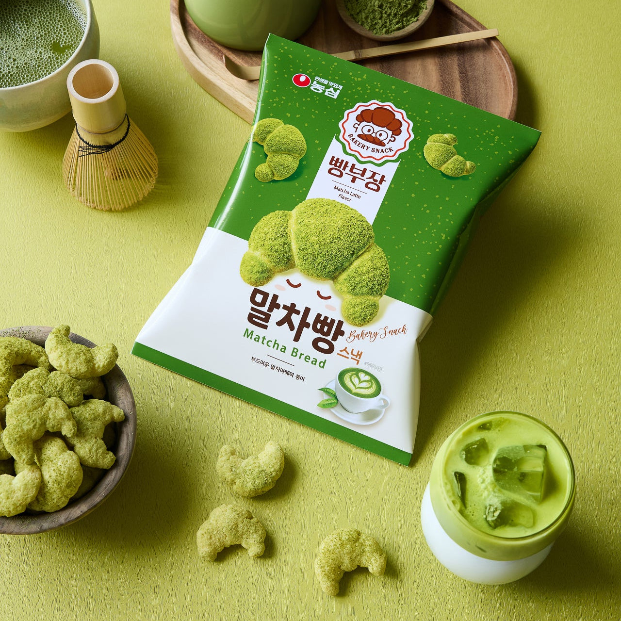 Bbang Bujang Matcha Flavoured Roll Snack  빵부장 말차빵 스낵 55g